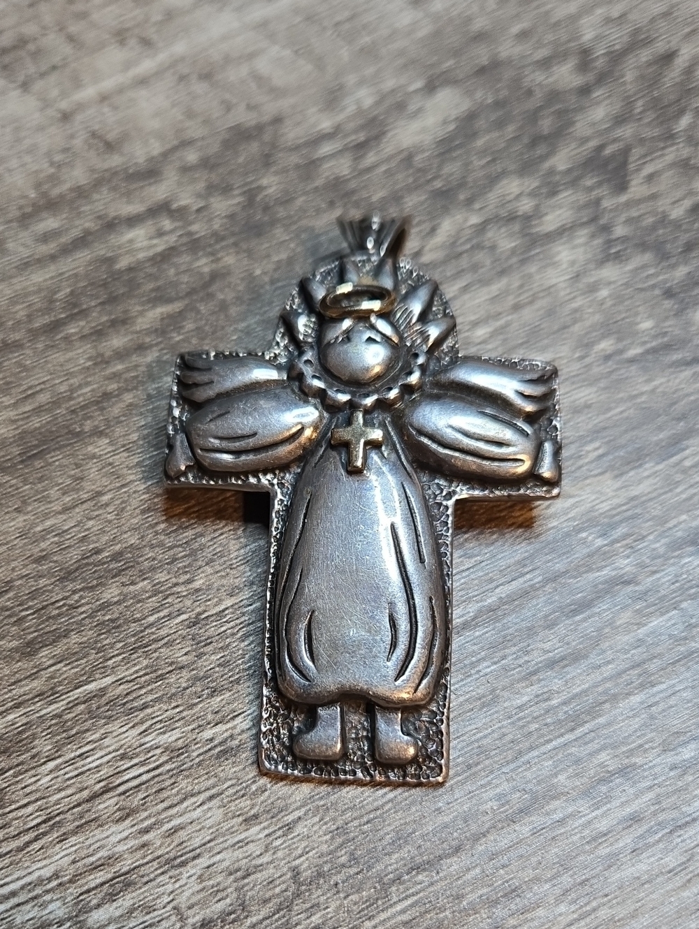 VINTAGE Carol Henry Designs Heavy Sterling Silver Angel Cross Pendant 33g